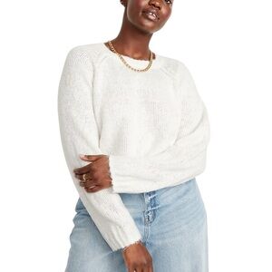 NWT Old Navy Wool Knit Oversized Fit Long Sleeve Pullover Sweater Top White